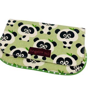 Bungalow 360 Panda Print Green Canvas Clutch Wristlet Wallet w/ Zipper 8.5x5"